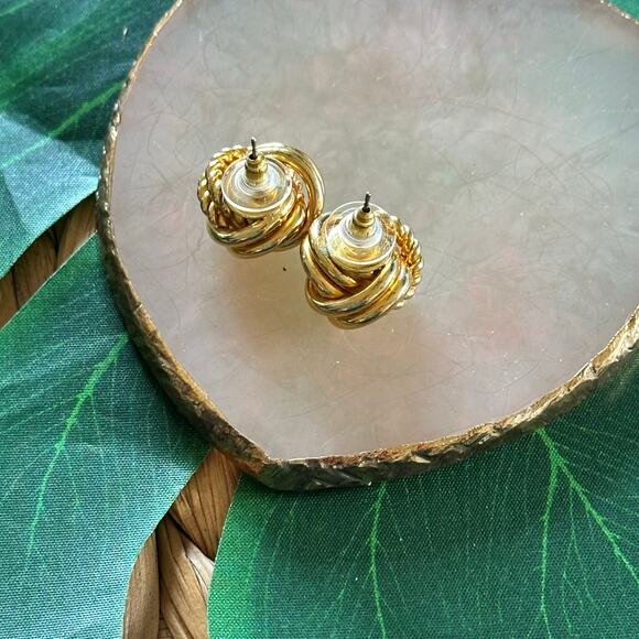 BOGO FREE FRENCG KNOT GOLD TONE STUD STATEMENT EARRINGS - Picture 5 of 5